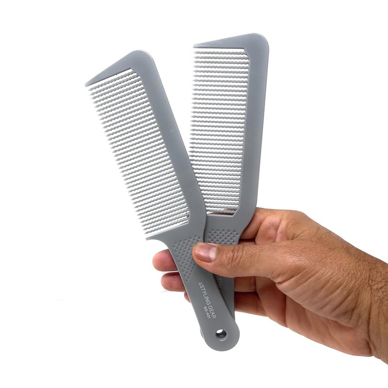 401 XL Barber Comb Flattops Clipper Comb Hair Cutting Wavy Teeth Wide Teeth Barber Combs Flat Top 2 Pieces Gray