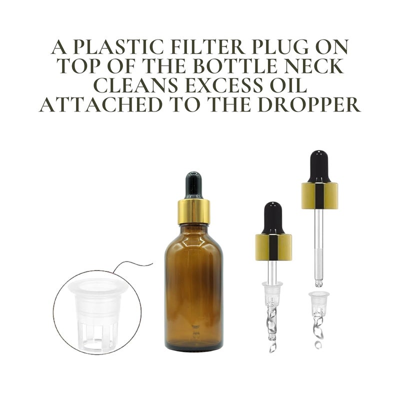 PHARCOS 50ml Amber Round Empty Glass Bottle with Golden Plating Ring, Black Silicone Teat for Essential Oils Blends, DIY Skin Care, Serum Bottles, Cosmetic Use Essential Oil bottles (Amber- 1pc- 50ml) - Image 2