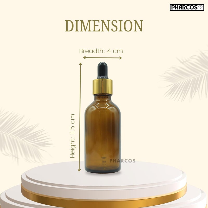 PHARCOS 50ml Amber Round Empty Glass Bottle with Golden Plating Ring, Black Silicone Teat for Essential Oils Blends, DIY Skin Care, Serum Bottles, Cosmetic Use Essential Oil bottles (Amber- 1pc- 50ml) - Image 3