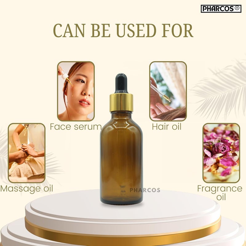 PHARCOS 50ml Amber Round Empty Glass Bottle with Golden Plating Ring, Black Silicone Teat for Essential Oils Blends, DIY Skin Care, Serum Bottles, Cosmetic Use Essential Oil bottles (Amber- 1pc- 50ml) - Image 5