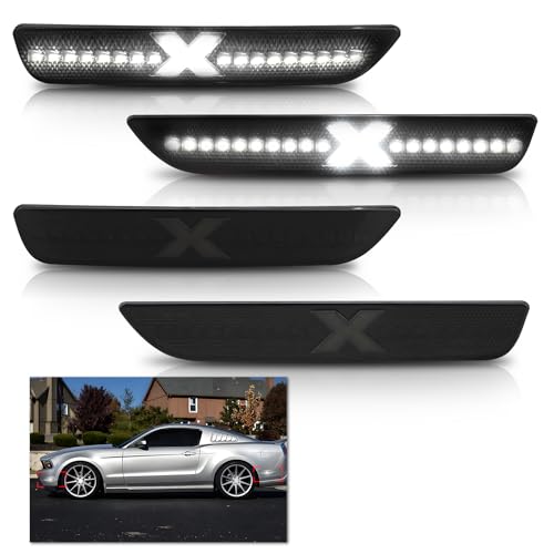 Bestview X-Style Side Marker Light Assembly Compatible with Ford Mustang 2010-2014, White Front & Rear Fender Bumper Lamps Pack of 4 [PATENT PENDING] - Image 1