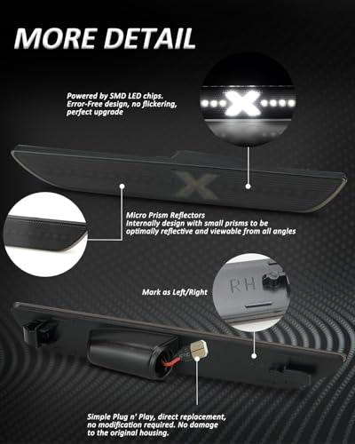 Bestview X-Style Side Marker Light Assembly Compatible with Ford Mustang 2010-2014, White Front & Rear Fender Bumper Lamps Pack of 4 [PATENT PENDING] - Image 3