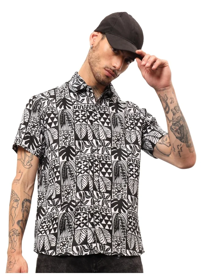 Beyoung Half Sleeve Leafy Mirage Hawaiian Shirt for Men Multicolour