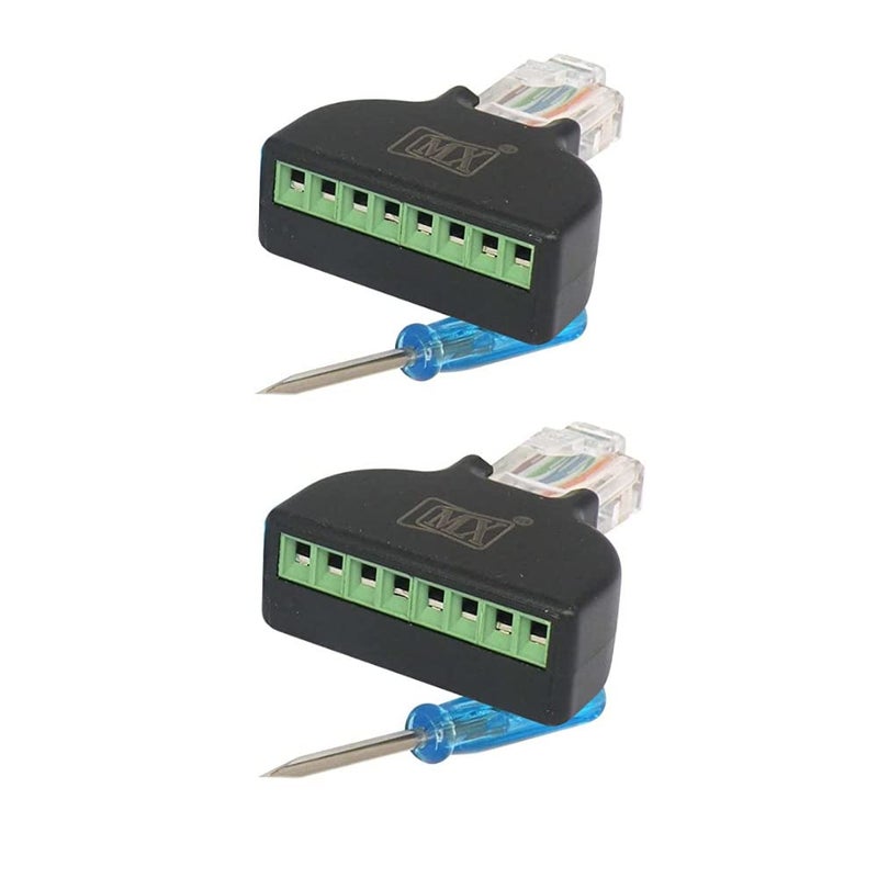 MX 2-Pack RJ45 (8-Pin) Screw Terminal Block Adapter – Converts RJ45 Plug to 8-Pin Screw Terminals – Cat5/Cat6/Cat7 Compatible for CCTV, DVR, AV & Network Wiring – Tool-Free Installation - Image 3