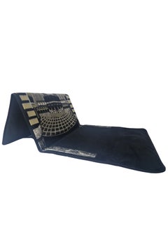 Smart Luxury Prayer Rug with Wooden Backrest 150cm x 70cm Embroidered Chenille Velvet and Compressed Foam Padded (Al Haram Tiles)  - Image 1