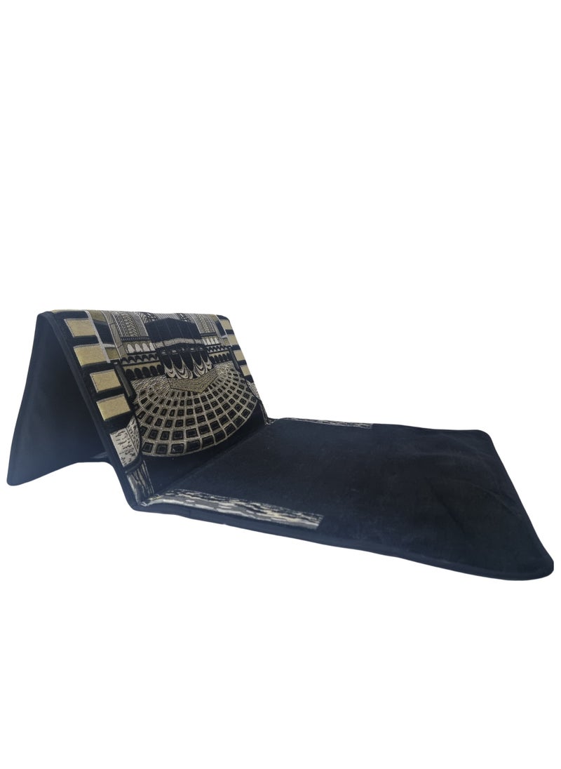Smart Luxury Prayer Rug with Wooden Backrest 150cm x 70cm Embroidered Chenille Velvet and Compressed Foam Padded (Al Haram Tiles)  - Image 1