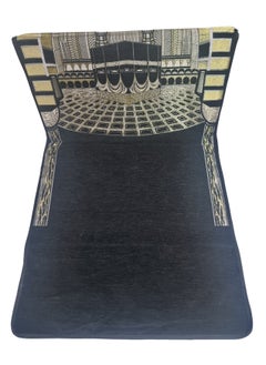 Smart Luxury Prayer Rug with Wooden Backrest 150cm x 70cm Embroidered Chenille Velvet and Compressed Foam Padded (Al Haram Tiles)  - Image 2