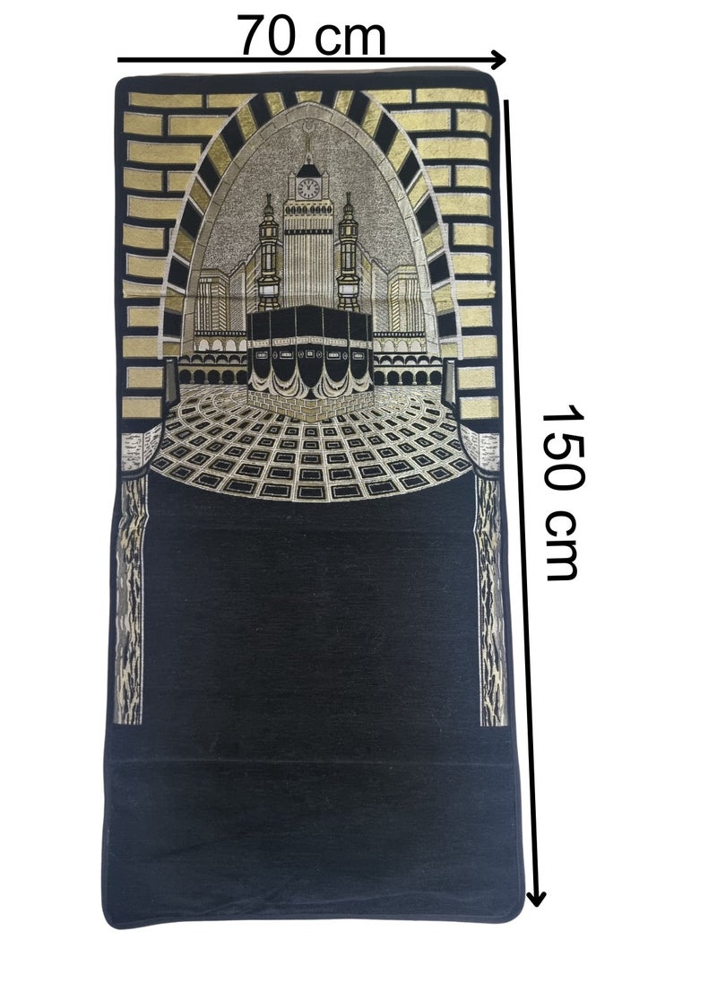 Smart Luxury Prayer Rug with Wooden Backrest 150cm x 70cm Embroidered Chenille Velvet and Compressed Foam Padded (Al Haram Tiles)  - Image 3