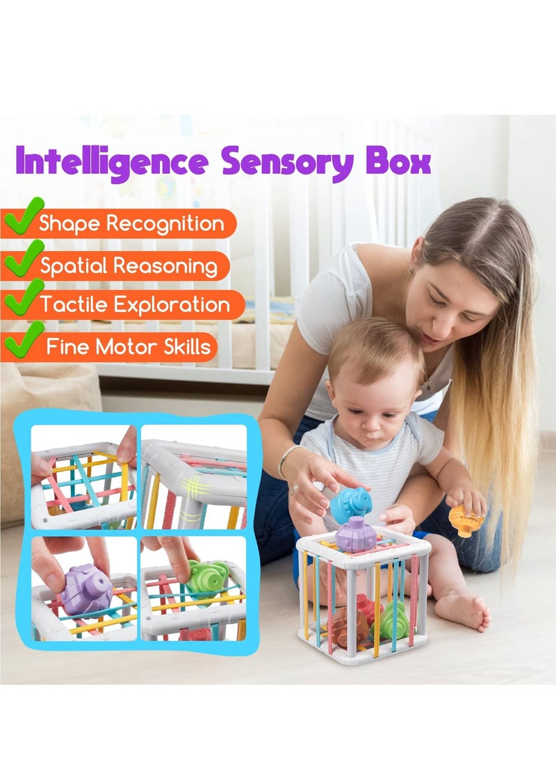 XiuWoo 5 in 1 Baby Montessori Toys Set Include Shape Sorter Bin, Baby Tissue Box, Stacking Cups, Pull String Toy, Soft Stacking Rings, Sensory Toys for Infants Toddlers, Montessori Toys for Boys Girls Gifts  - Image 3