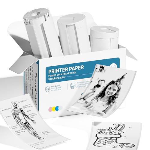 TYPONOS Genuine Self-Adhesive Thermal Printer Stickers, 54mmx3.2m Sticker Paper, Compatible with PM290 Mini Sticker Printer, Thermal Sticker Paper for Journal, Study, Photos, 3 Rolls, White - Image 1