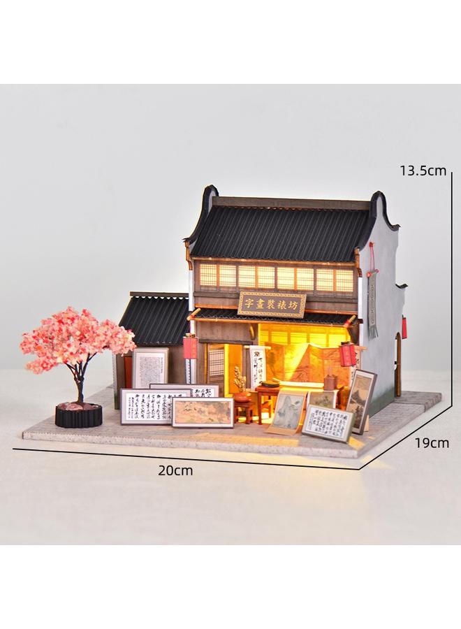 Bluejw Traditional Calligraphy And Painting Mounting Model Cabin Retro Huizhou Architecture Handmade Ancient Calligraphy And Painting Mounting Square Courtyard Villa - Image 1