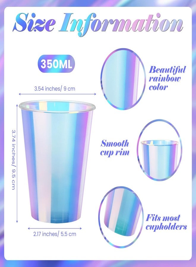 Jingmore 100 Pcs Iridescent Plastic Cups Rainbow Cups Holographic Party Clear Glitter Shiny Plastic Tumblers for Wedding Birthday Bachelorette Mermaid Party(12 oz) - Image 4
