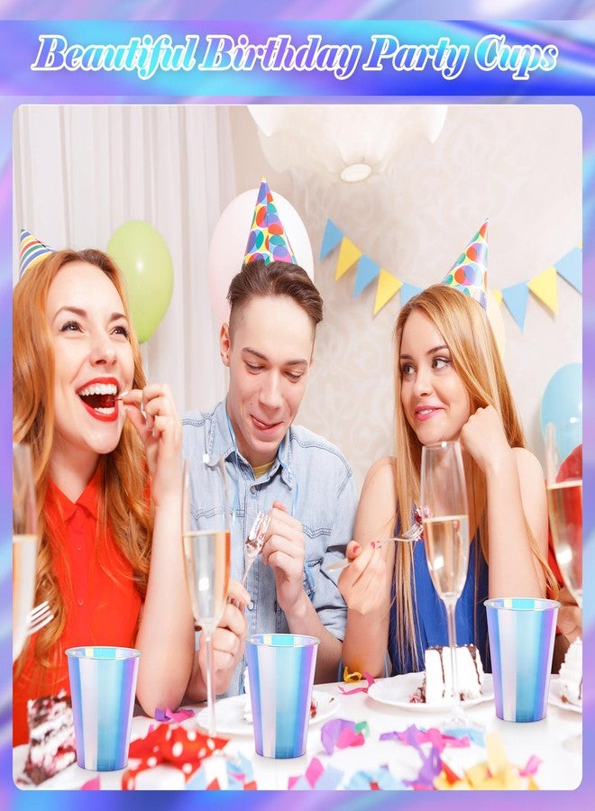 Jingmore 100 Pcs Iridescent Plastic Cups Rainbow Cups Holographic Party Clear Glitter Shiny Plastic Tumblers for Wedding Birthday Bachelorette Mermaid Party(12 oz) - Image 5