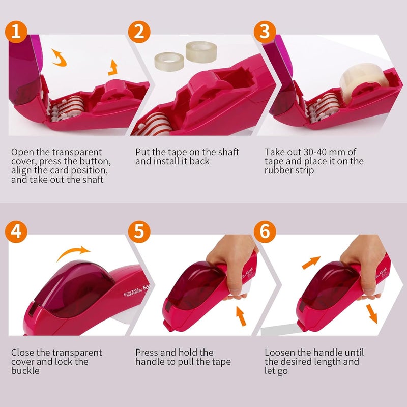 Eagle Automatic Tape Dispenser and Tape Gun. Free 1/2" (12mm) and 3/4" (19mm). Ideal for Taping Gifts, Packages, Scrapbooks and Envelopes (Pink) - Image 3