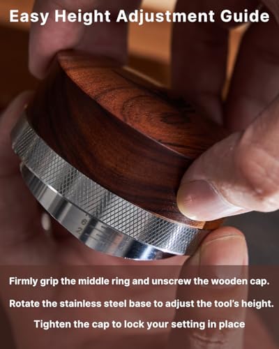 KNODOS 54mm Espresso Distribution Tool Rosewood Adjustable Stainless Steel Coffee Distributor Leveler Compatible with Breville Espresso Machine Accessories - Image 4