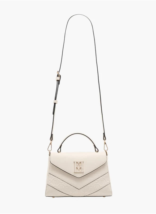 ايل Women's Monogram Embossed Satchel Bag with Grab Handle and Button Closure