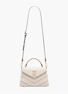 ELLE Women's Monogram Embossed Satchel Bag with Grab Handle and Button Closure  - Image 2