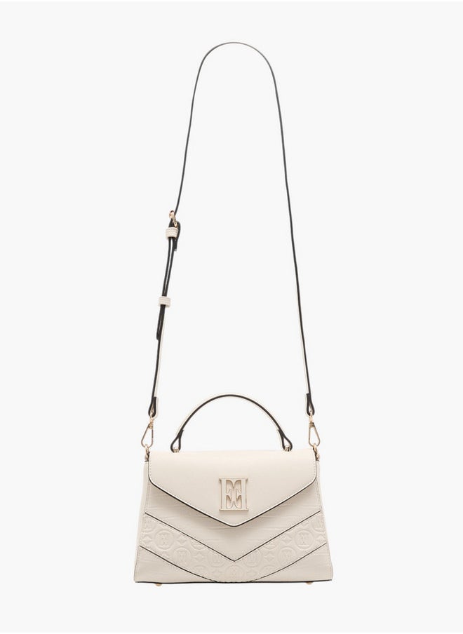 ELLE - Women's Monogram Embossed Satchel Bag with Grab Handle and Button Closure - Image 1