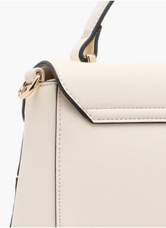 ELLE Women's Monogram Embossed Satchel Bag with Grab Handle and Button Closure  - Image 5