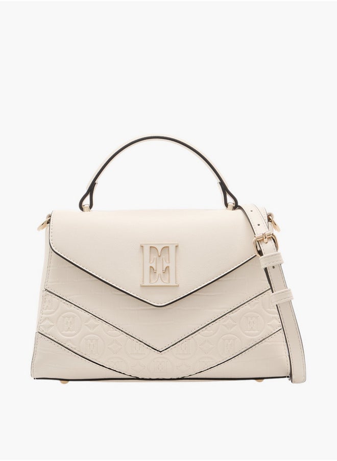ELLE - Women's Monogram Embossed Satchel Bag with Grab Handle and Button Closure - Image 1