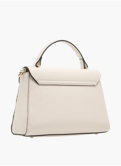 ELLE Women's Monogram Embossed Satchel Bag with Grab Handle and Button Closure  - Image 3