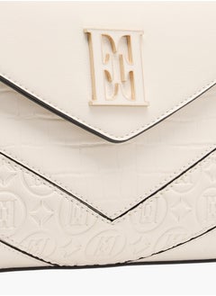 ELLE Women's Monogram Embossed Satchel Bag with Grab Handle and Button Closure  - Image 4