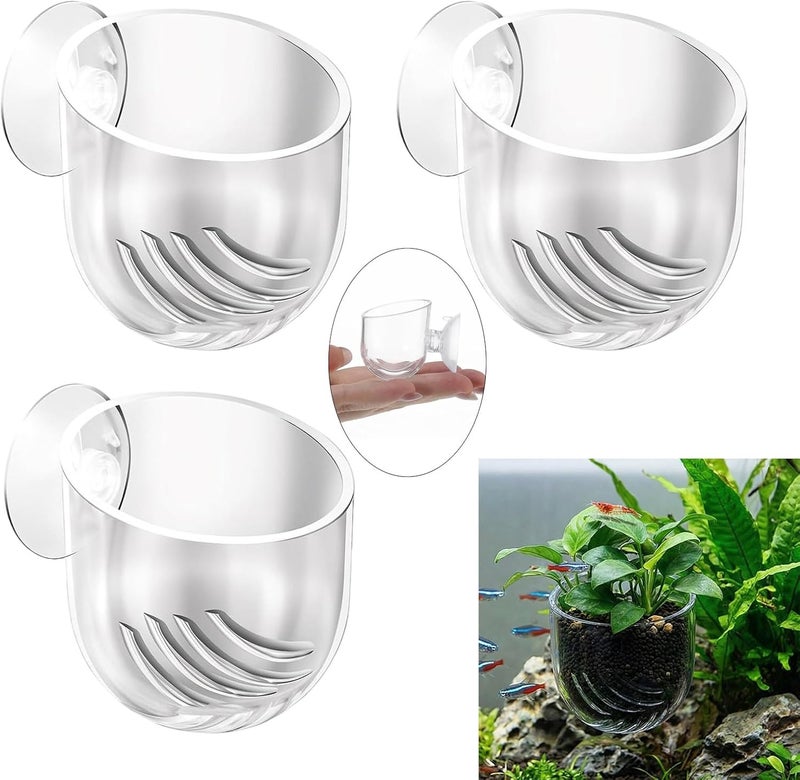 3PCS Transparents Plant Pots with Strong Suction Cups Aquariums Decoration Plant Cup Home Aquariums Aquascapes Fish Tanks Decoration Cup - Image 2
