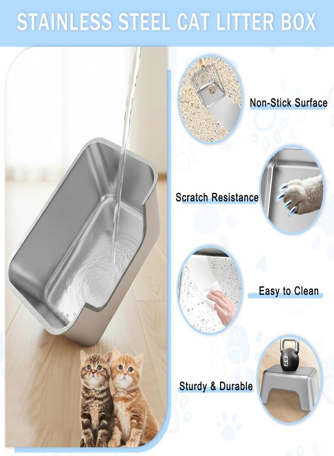 Tehoao Low Entry Stainless Steel Litter Box for Senior Cats, Metal Kitty Litter Boxes for Kittens Injured Cat, Shallow Litter Pan for Small Medium Pets, Easy to Clean, Non-Stick, 15.7"L×11.8"W×5.9"H - Image 3
