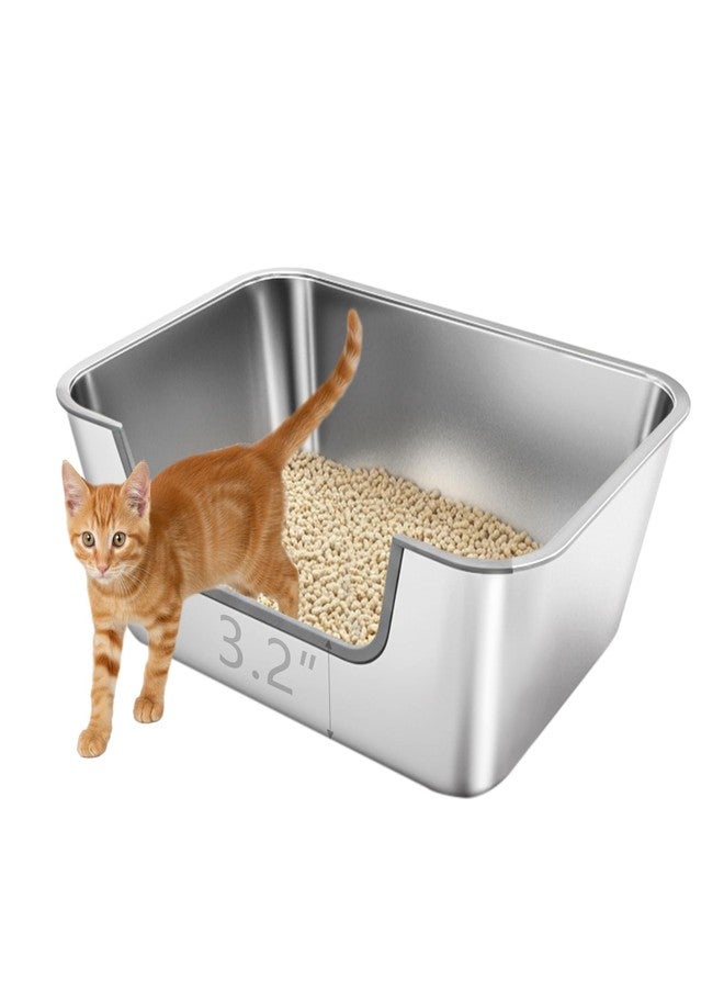 Tehoao Low Entry Stainless Steel Litter Box for Senior Cats, Metal Kitty Litter Boxes for Kittens Injured Cat, Shallow Litter Pan for Small Medium Pets, Easy to Clean, Non-Stick, 15.7"L×11.8"W×5.9"H - Image 1