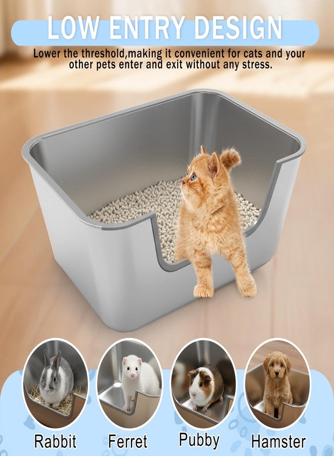 Tehoao Low Entry Stainless Steel Litter Box for Senior Cats, Metal Kitty Litter Boxes for Kittens Injured Cat, Shallow Litter Pan for Small Medium Pets, Easy to Clean, Non-Stick, 15.7"L×11.8"W×5.9"H - Image 4