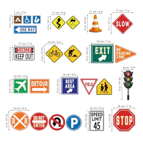 wondever 25 Pieces Traffic Road Signs Wall Stickers Stop Street Transportation Signs Peel and Stick Wall Art Decals for Kids Bedroom Classroom Playroom - Image 5