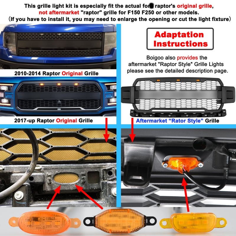 Boigoo Front Grill Lights compatible for Ford Raptor F150 Grilles 2010-2014 & 2017-up, Yellow LED Parking/Running Amber Light, Not for Aftermarket Grille | 2011 2012 2013 2018 2019 2020 2021 - Image 3