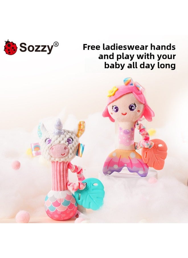 Sozzy Plush Doll Mermaid Unicorn Baby Toy 0-1 Year Old Puzzle Comfort Bed Bell Baby Hand Bell-Specifications:Light Lake Blue Unicorn Hand Bell  - Image 3