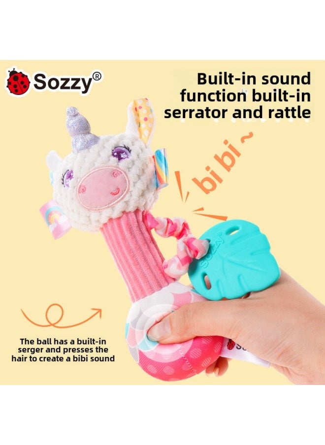 Sozzy Plush Doll Mermaid Unicorn Baby Toy 0-1 Year Old Puzzle Comfort Bed Bell Baby Hand Bell-Specifications:Light Lake Blue Unicorn Hand Bell  - Image 5