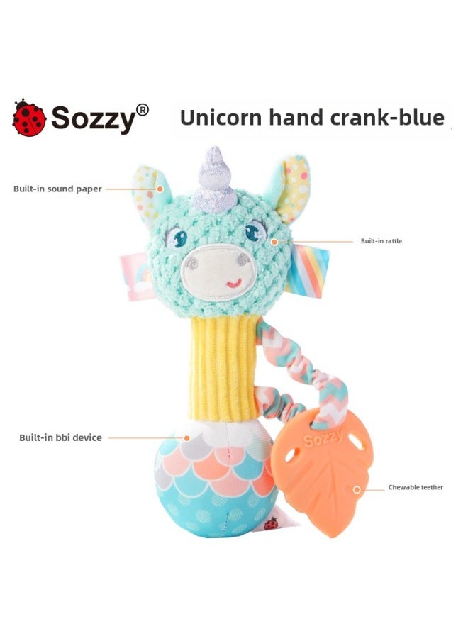 Sozzy Plush Doll Mermaid Unicorn Baby Toy 0-1 Year Old Puzzle Comfort Bed Bell Baby Hand Bell-Specifications:Light Lake Blue Unicorn Hand Bell  - Image 1