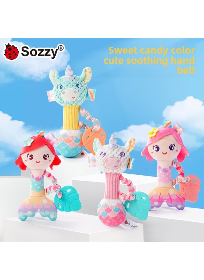 Sozzy Plush Doll Mermaid Unicorn Baby Toy 0-1 Year Old Puzzle Comfort Bed Bell Baby Hand Bell-Specifications:Light Lake Blue Unicorn Hand Bell  - Image 2
