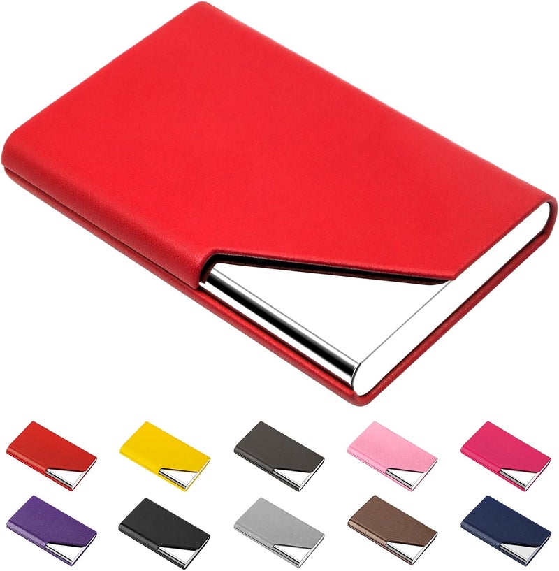 Padike Business Card Holder, PU Leather & Stainless Steel Multi Card Case for Men & Women, Name Card Holder, Credit Card Wallet, ID Case/Holder with Magnetic Closure (Red) - Image 1