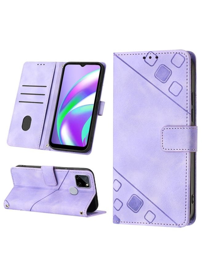 HuHa Case Cover For Realme C12 / C15 / C25 / C25s Skin-feel Embossed Leather Phone Case Light Purple 