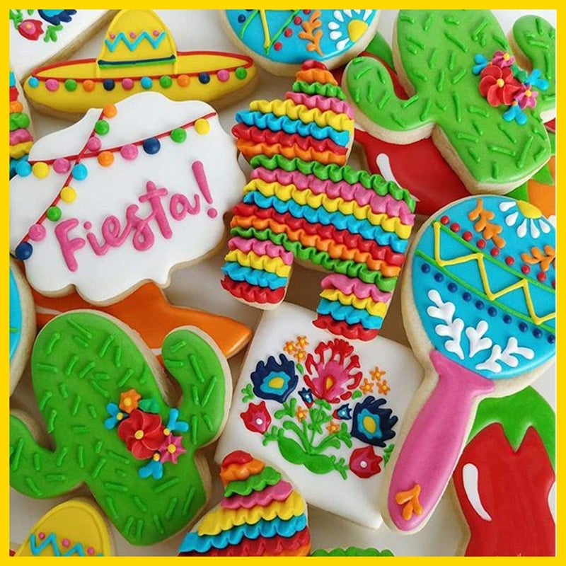 Heboland Heboland Fiesta Mexican Cinco de Mayo Cookie Cutter Set Party Decorations - 6 Pieces 4in Large Donkey Pinata Cactus Sombrero Taco Maraca Plaque Stainless Steel Fondant Molds - Image 4
