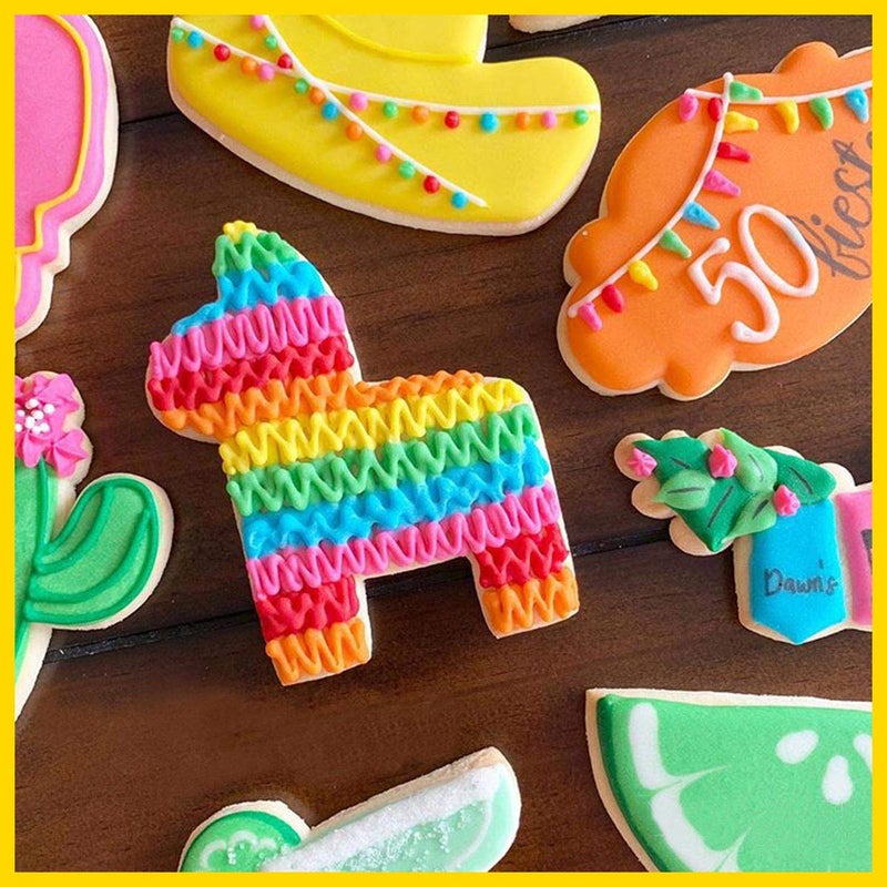 Heboland Heboland Fiesta Mexican Cinco de Mayo Cookie Cutter Set Party Decorations - 6 Pieces 4in Large Donkey Pinata Cactus Sombrero Taco Maraca Plaque Stainless Steel Fondant Molds - Image 2