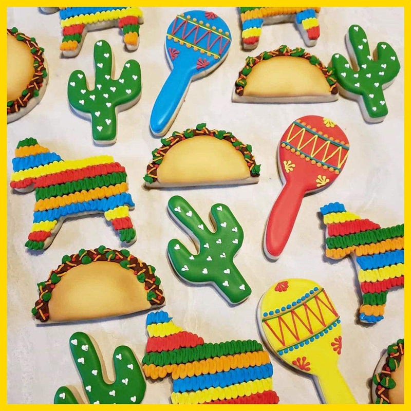 Heboland Heboland Fiesta Mexican Cinco de Mayo Cookie Cutter Set Party Decorations - 6 Pieces 4in Large Donkey Pinata Cactus Sombrero Taco Maraca Plaque Stainless Steel Fondant Molds - Image 3