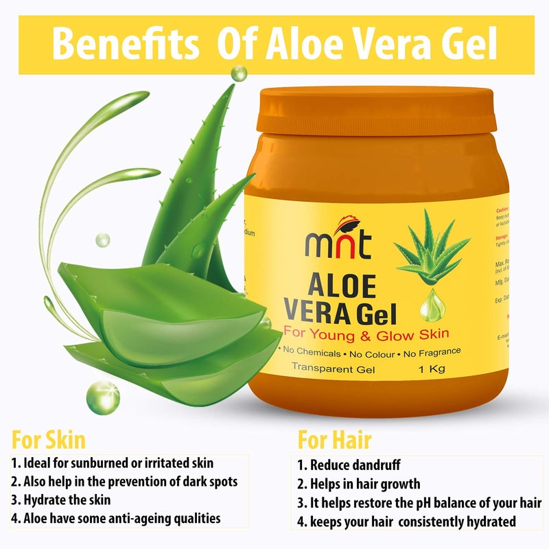 MNT Pure ALOE VERA Gel Transparent 1KG For Hair Skin Body and Beard  Multipurpose Beauty Skin Gel For Young Face  Glow Skin No Chemicals No Colour No Fragrance - Image 2