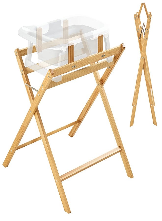 FUNLIO Wooden Baby Bathtub Stand, Foldable Baby Bath Stand for 0-24 Months, Safe & Sturdy with 8-Point Support, Durable infant Tub with Waterproof Coating, 110lbs Capacity - Image 1