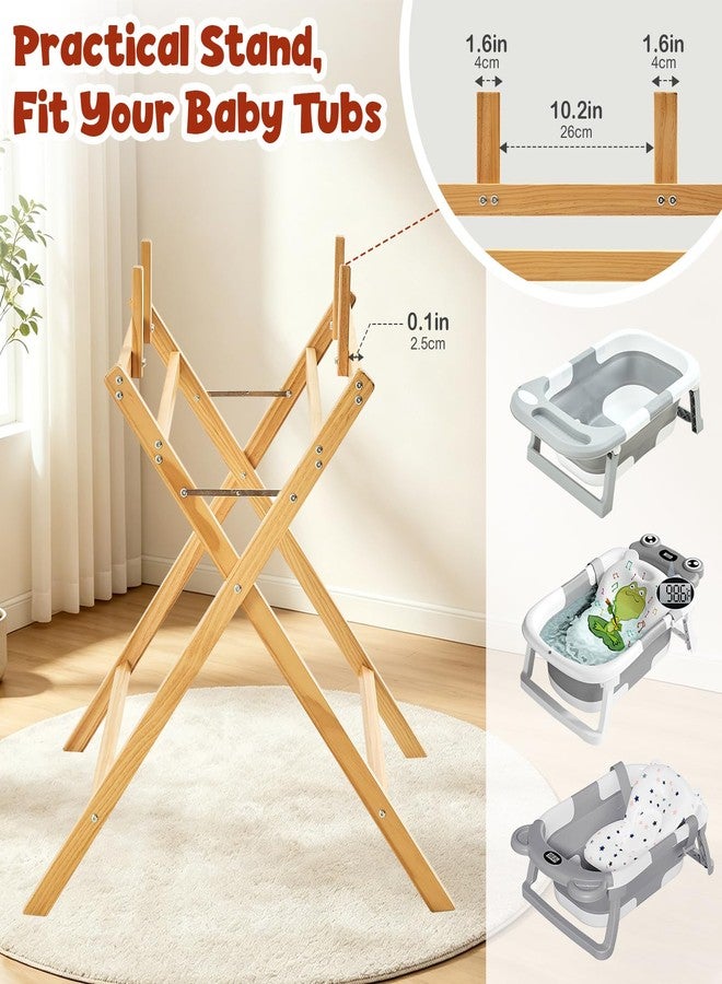 FUNLIO Wooden Baby Bathtub Stand, Foldable Baby Bath Stand for 0-24 Months, Safe & Sturdy with 8-Point Support, Durable infant Tub with Waterproof Coating, 110lbs Capacity - Image 4