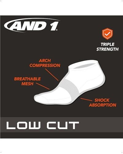 AND1 Men's Low Cut Socks - 12 Pack Performance Stretch Athletic Compression Socks for Men - Sports No Show Socks (6-12.5), Size 6-12.5, White - Image 2