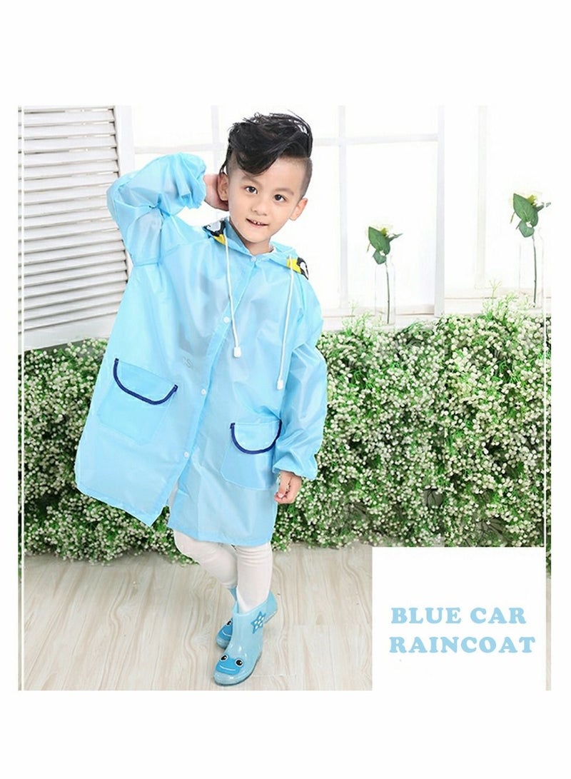 Suntown Children's raincoats, Cartoon Kids Rain Jacket, Blue CarGirls Hooded Rain Poncho Outdoors Kids Transparent Raincoat Student Rain Suit Waterproof Durable Windbreaker (Blue Car) - Image 1