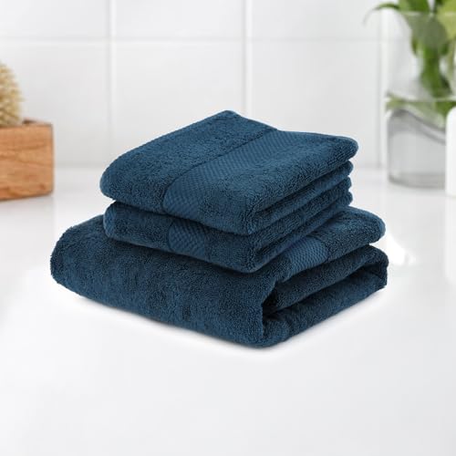 Earthy Fables Premium Gift Combo of Bath Towel and 2 Hand Towels – 100% Cotton, 600 GSM, Soft & Absorbent, Quick Dry & Skin-Friendly – Dark Teal, Set of 3 - Image 1