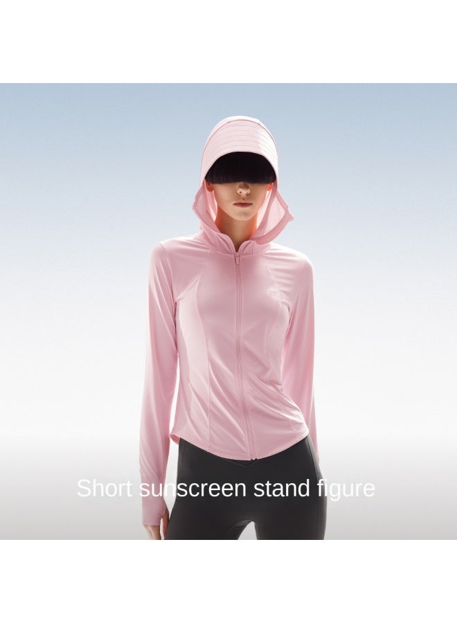 Bananain Ice Silk Slim Fit】series 3 Cropped Cooling Sun Protection Jacket - Women's Versatile Breathable Lightweight Slimming Soft Candy Pink - Image 4