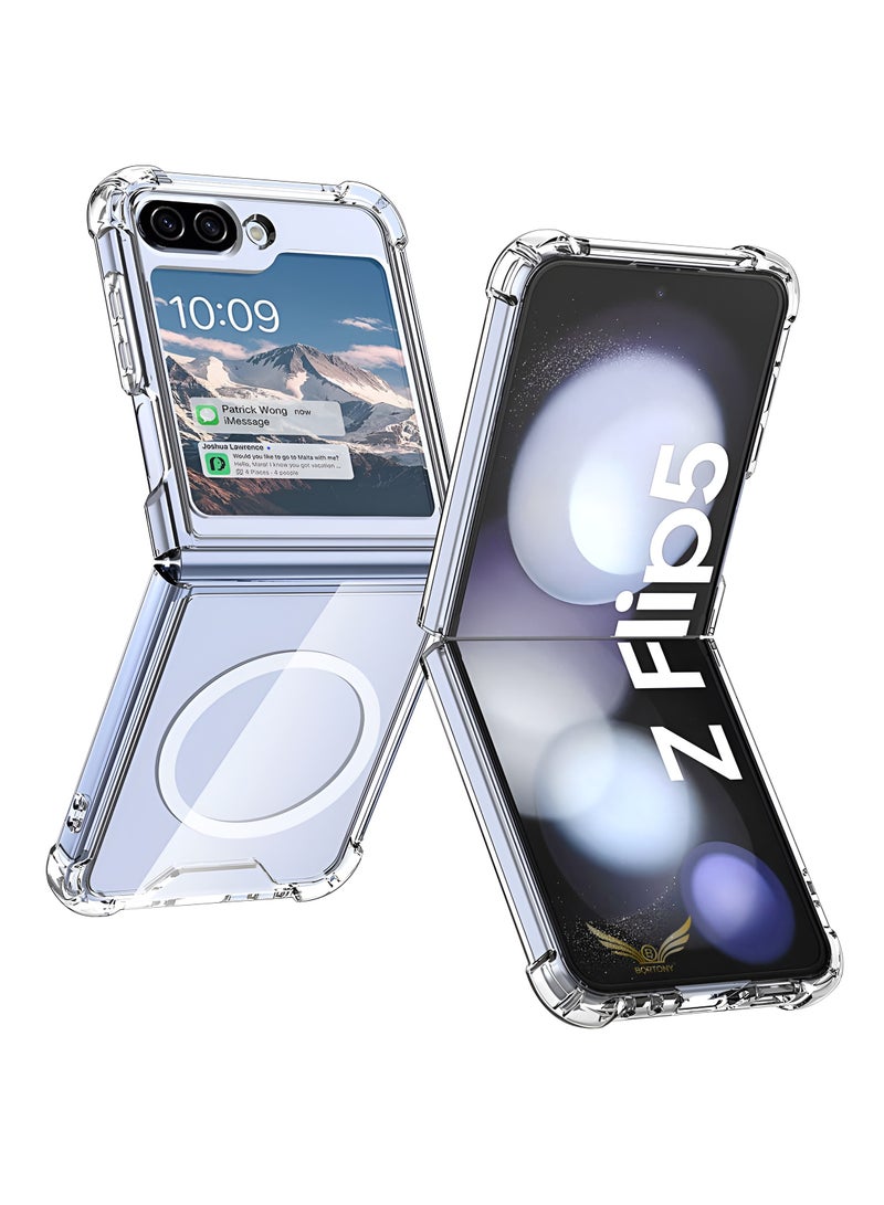 BORTONY Samsung Z Flip 5 Magnetic Case Compatible with Magsafe Accessories Wireless Charging Screen and Camera Protection Shockproof Protective Cover for Samsung Galaxy Z Flip 5 5G 2023 - Image 1