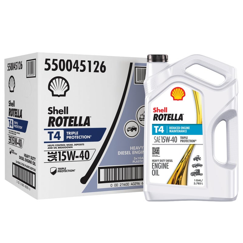Shell Rotella T4 Triple Protection 15W-40 Diesel Engine Oil, 1 Gallon (3 Pack) - Image 1